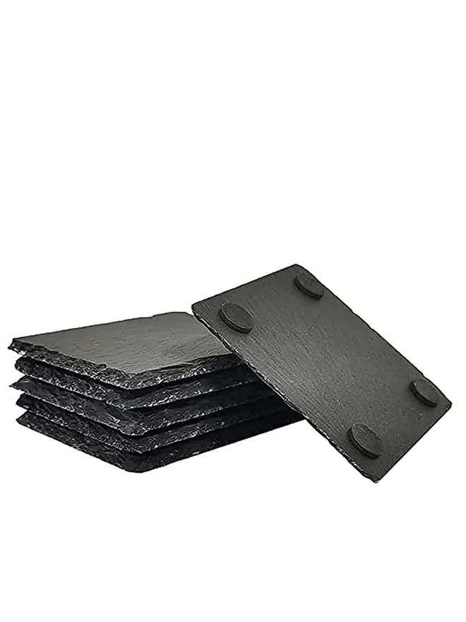 1 تشيس 1CHASE 6-Piece Natural Stone Square Slate Coaster With Rough Edge Black 10X10cm